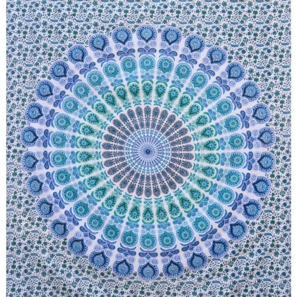 boho/hippie mandala blue&white tapestry